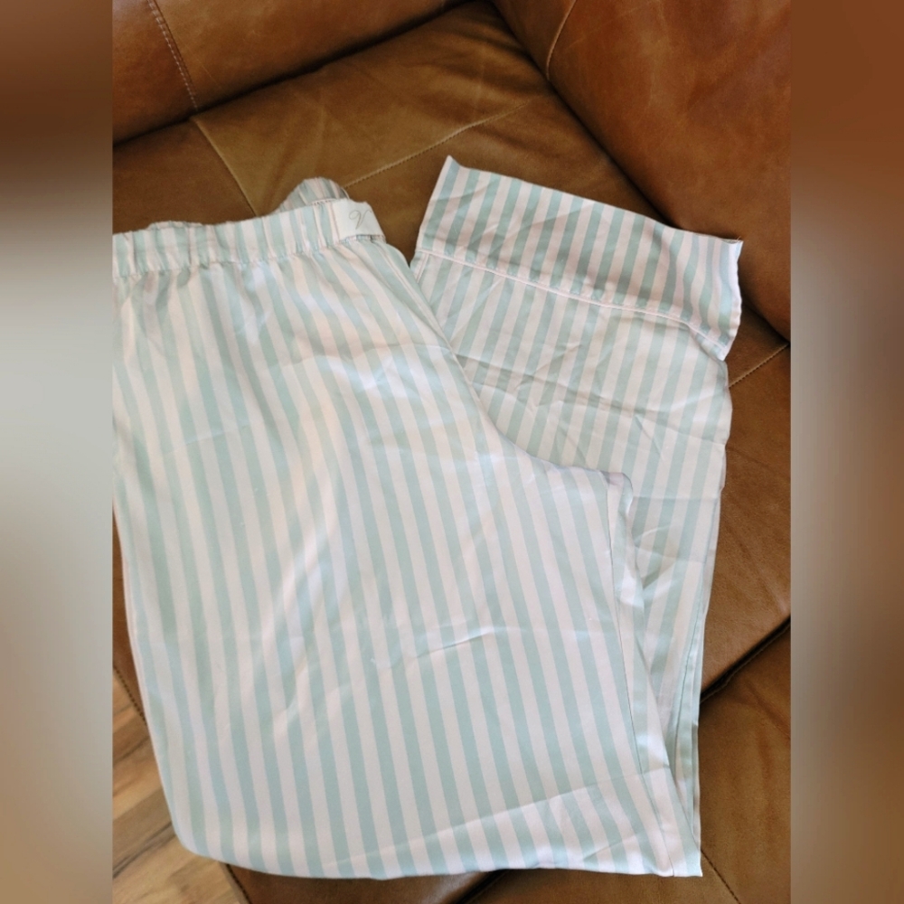 Victoria's Secret Mint and White Striped Satin Sleep/Lounge Pants